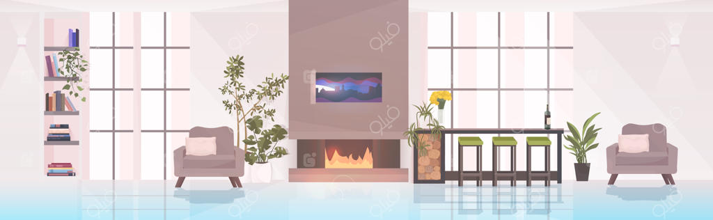 فضای داخلی اتاق نشیمن مدرن و مبله در آپارتمان خالی