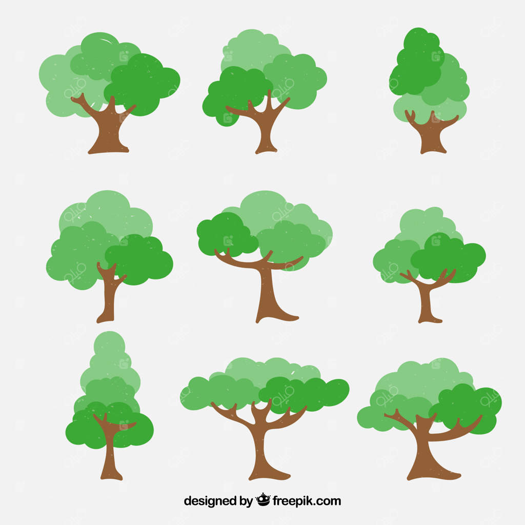 مجموعه‌ای از طراحی‌های دستی درختان