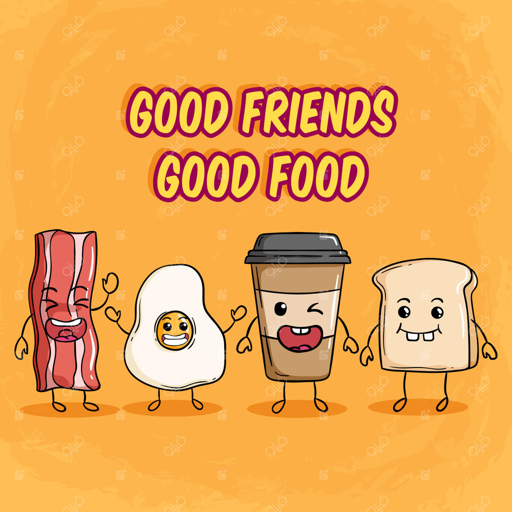 مجموعه‌ای از صبحانه‌های کاوایی با طراحی فانتزی روی پس‌زمینه نارنجی