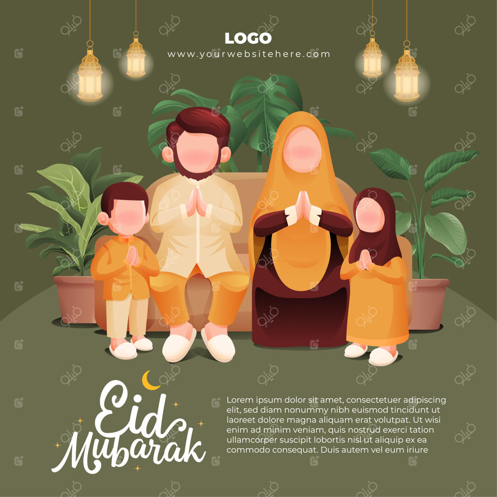 الگوی بنر تبریک عید مبارک به اعضای خانواده برای پست در شبکه‌های اجتماعی