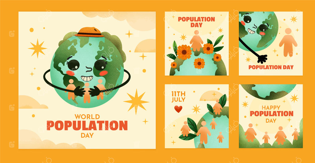 مجموعه پست‌های اینستاگرام روز جهانی جمعیت با طراحی آبرنگی