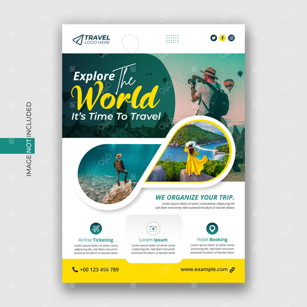 قالب پوستر و تراکت سفر، تعطیلات و ماجراجویی با موضوع جهانگردی