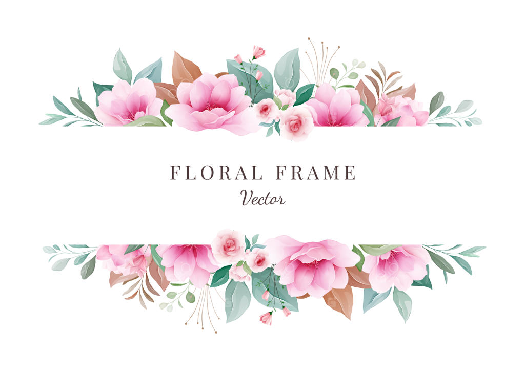 زمینه گل‌ها: قاب افقی گل‌دار برای دعوتنامه عروسی. تزئینات گیاهی برای اعلام تاریخ، کارت تشکر، پوستر و جلد. تصویرسازی شکوفه‌های گیلاس.