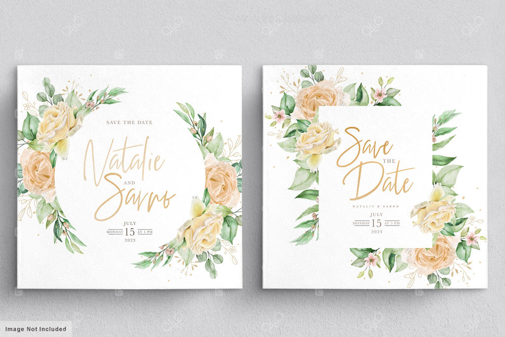 کارت دعوت عروسی با طراحی دست و گل‌های آبرنگی شیک