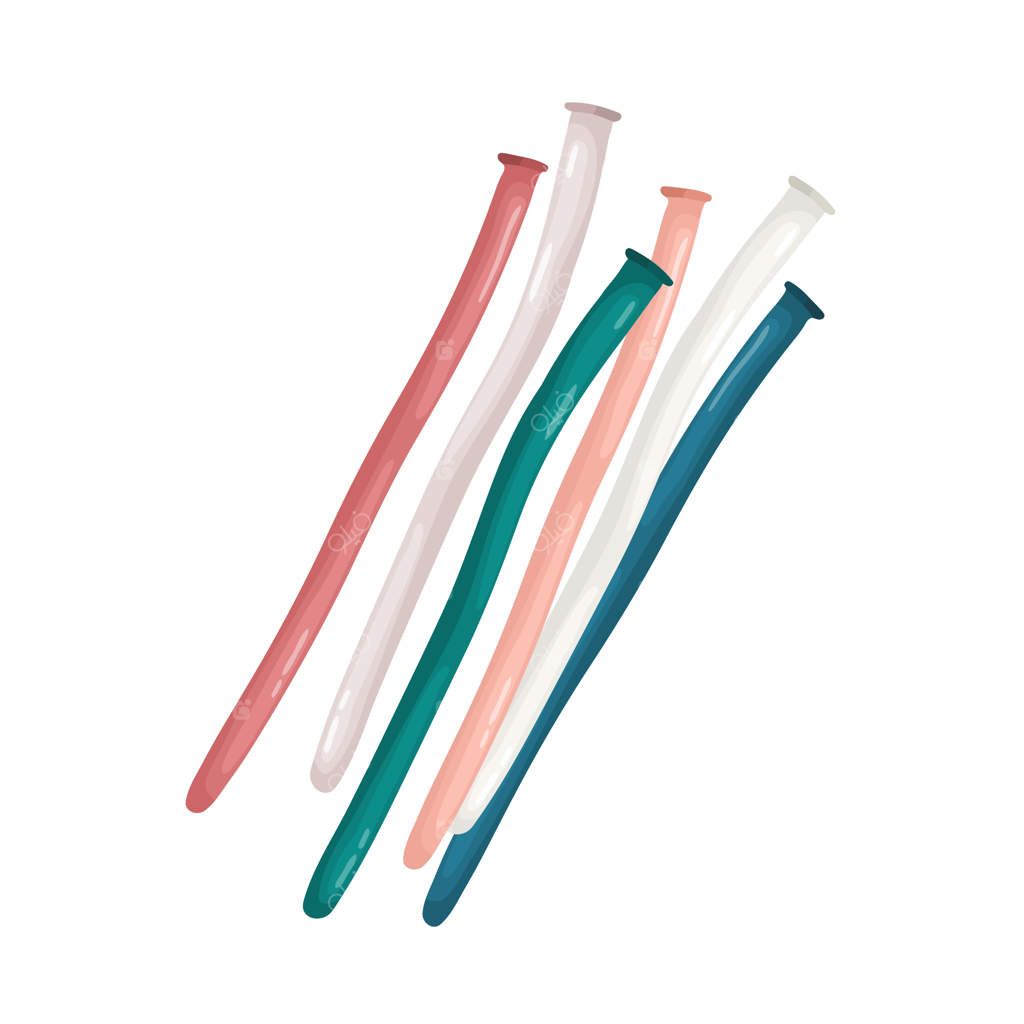 بادکنک لاتکس بی‌باد و رنگارنگ برای تزئین. بادکنک‌های بلند و لاستیکی مخصوص مدل‌سازی و جشن‌ها. تصویر برداری تخت و مجزا روی زمینه سفید.