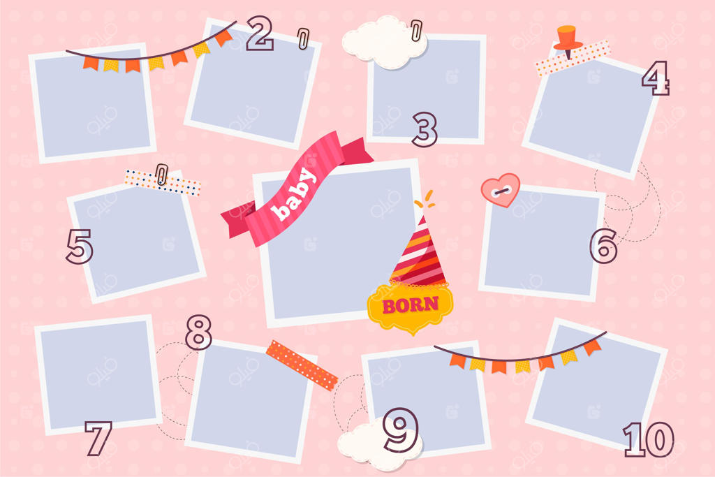 بسته قاب کلاژ تولد به سبک طراحی تخت