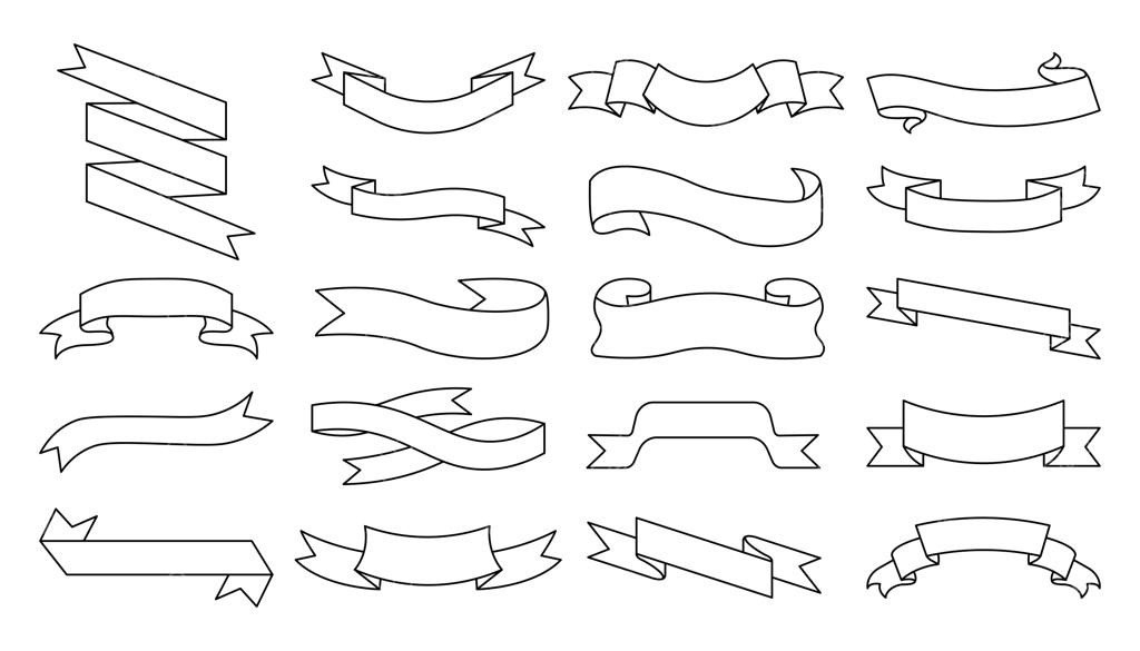 مجموعه بنرهای روبانی و روبان‌های بزرگ، ست روبان‌های سلطنتی جدا شده در پس‌زمینه سفید