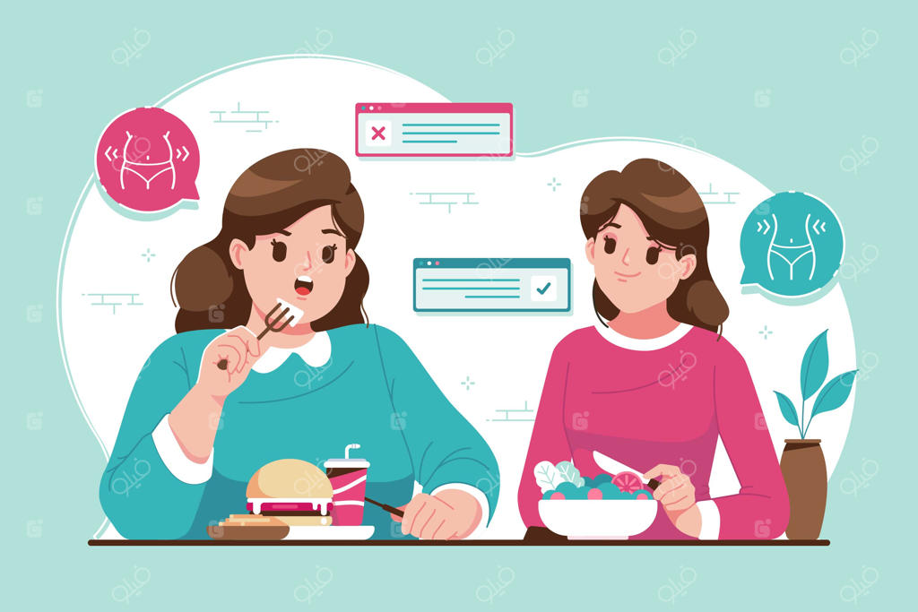 تصویرسازی مفهوم غذای سالم و ناسالم