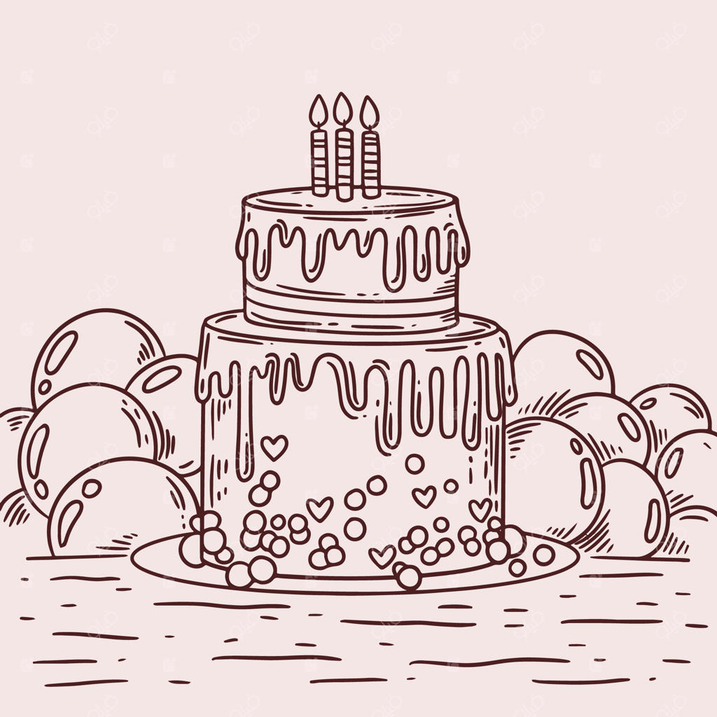 نقاشی دستی طرح کلی کیک تولد
