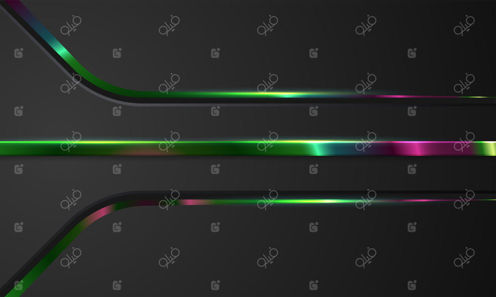 طراحی بنر انتزاعی و هندسی مشکی با خطوط لیزری نئونی و سبک تکنولوژی