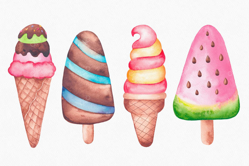 مجموعه بستنی نقاشی شده با دست