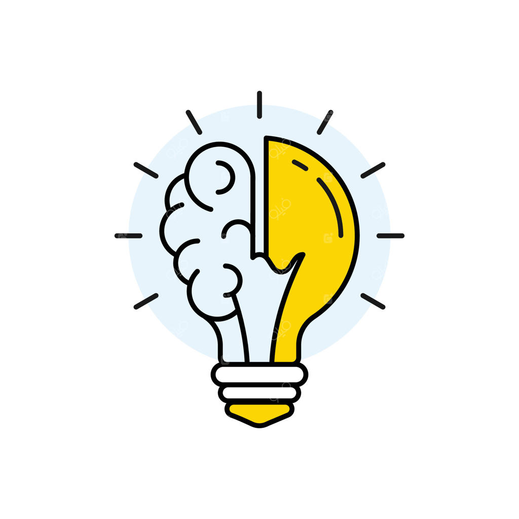 لوگوی نیمه لامپ و مغز در پس‌زمینه سفید؛ نماد خلاقیت، ایده خلاقانه، ذهن و تفکر