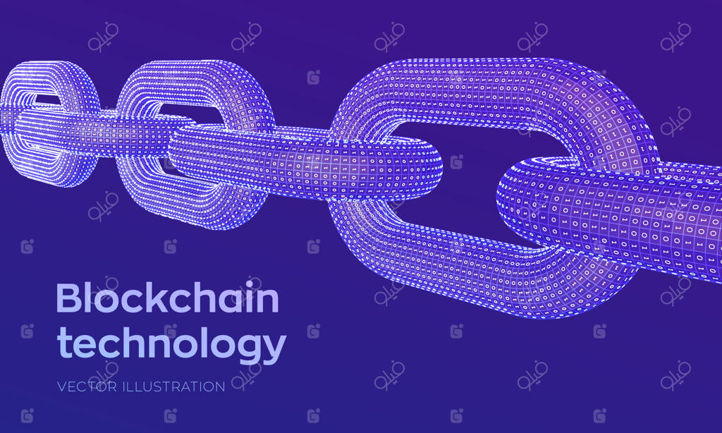 زنجیره بلاک چین و رمز ارز: مفهوم جدید زنجیره‌ ۳D با کد دیجیتالی و پیوند دودویی - قالب وکتور قابل ویرایش برای ارزهای دیجیتال