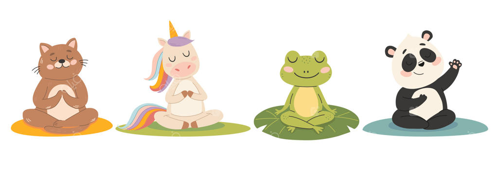 حیوانات دوست‌داشتنی در حال مدیتیشن برای ذهن‌آگاهی و لذت - وکتور حرفه‌ای