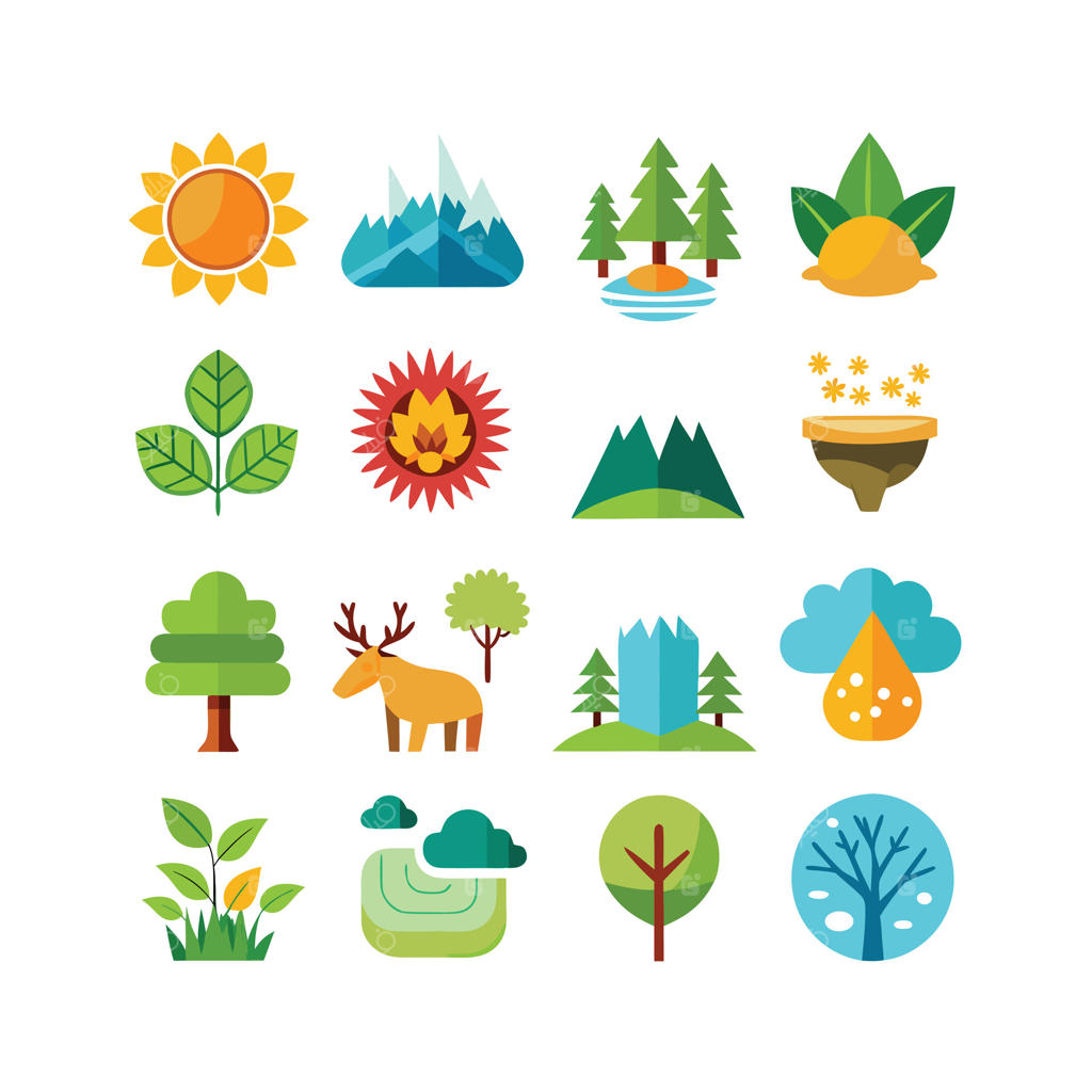 تصویرسازی مجموعه آیکون‌های طبیعت
