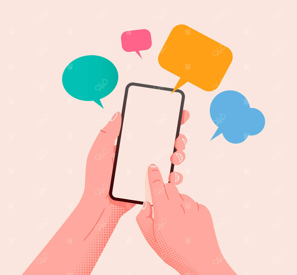 دست در حال نگه داشتن گوشی با مفهوم پیام‌رسانی و شبکه‌های اجتماعی