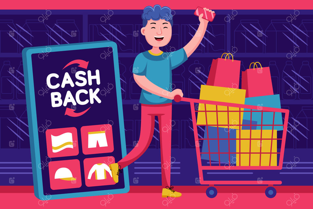 مرد جوان خوشحال از دریافت تخفیف نقدی در سوپرمارکت