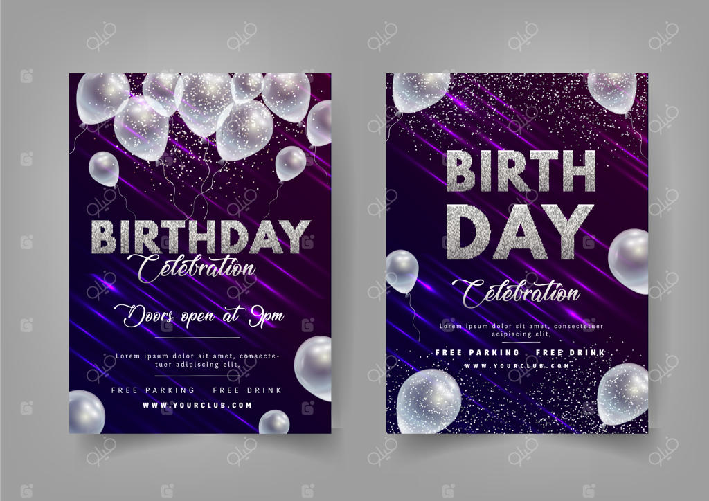 اعلان جشن تولد به سبک مدرن با بادکنک و زرق و برق.