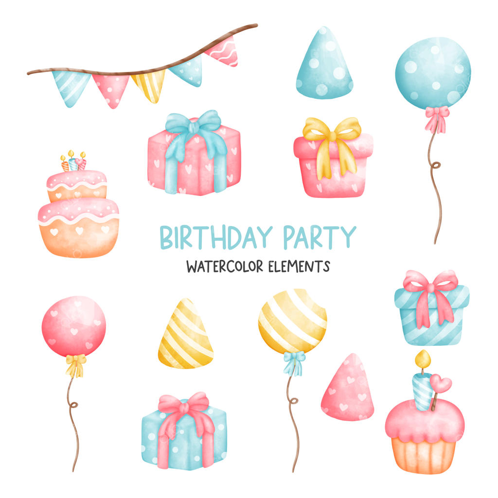 نقاشی دیجیتال: عناصر جشن تولد با سبک آبرنگی