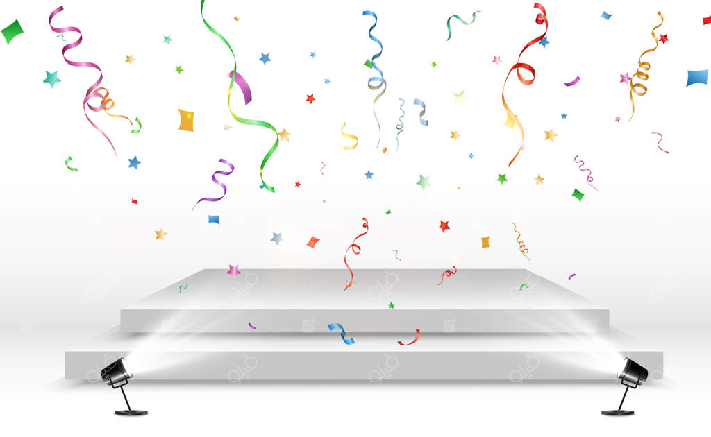 ریزش کاغذهای رنگی بر روی سکوی سفید