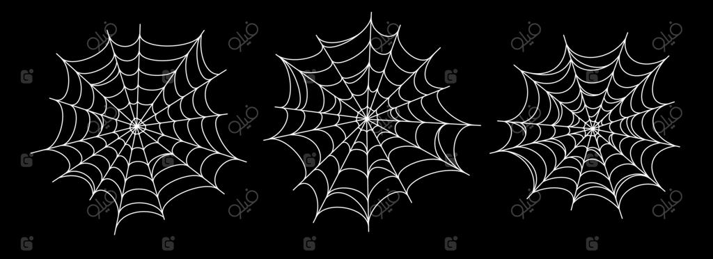 مجموعه‌ای از تار عنکبوت‌های ترسناک و سفید. مجموعه‌ای از تارهای هالووینی. عناصر قاب و حاشیه برای بنر، پوستر و تزئینات. بسته‌ای از شبکه‌های پیچیده و ترسناک برای هالووین.