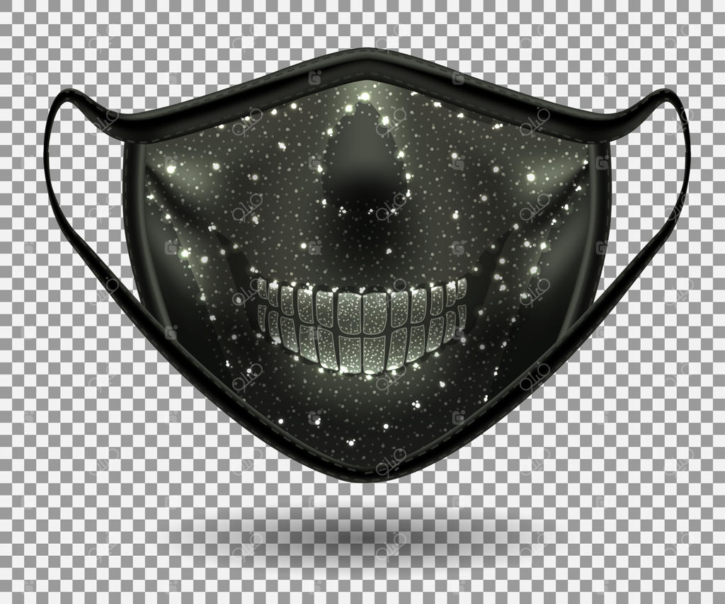 ماسک سیاه محافظ در برابر کووید ۱۹ با طرح جمجمه - طراحی سه‌بعدی واقعی.