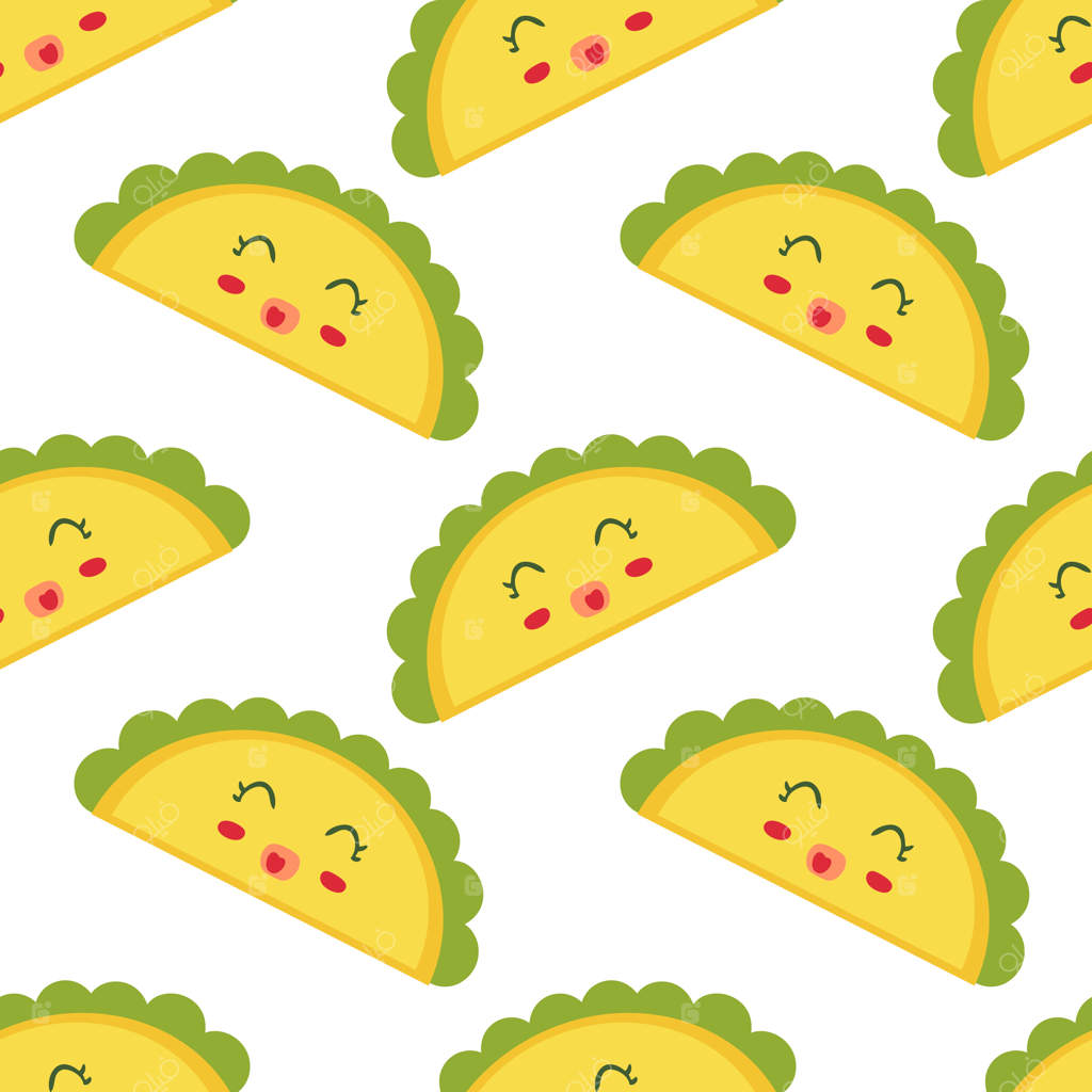 پترن یکپارچه شخصیت تاکوی مکزیکی شاد برای چاپ روی تی‌شرت، کاغذ، پارچه و منسوجات - پس‌زمینه وکتوری خنده‌دار برای دکور و طراحی