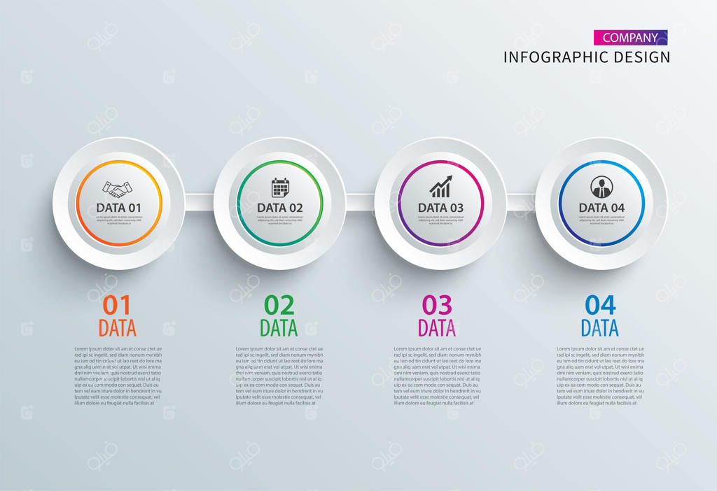 اینفوگرافیک دایره‌ای با قالب افقی و چهار داده.