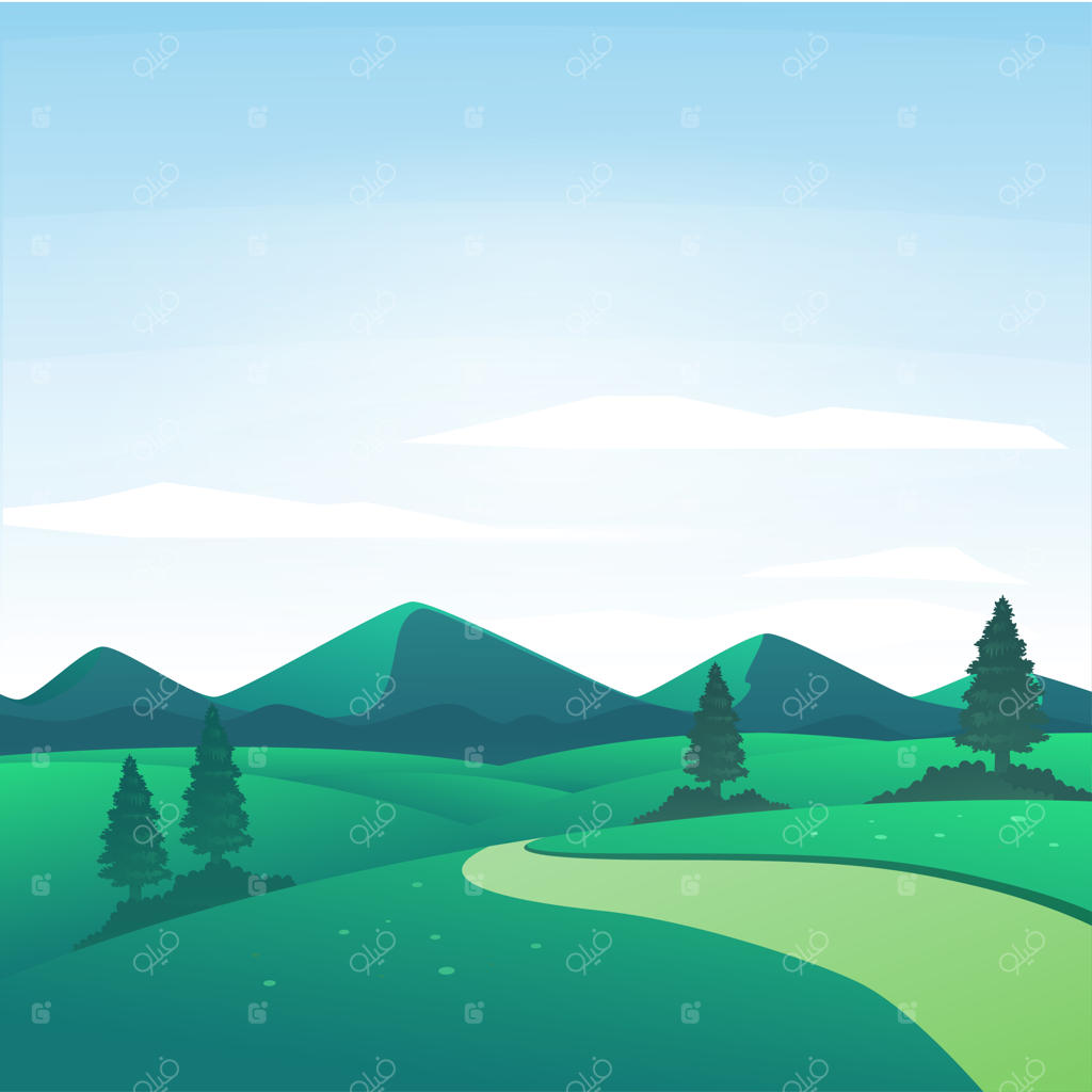 تصویرسازی وکتور از منظره طبیعت و کوهستان در یک روز آفتابی در حومه شهر
