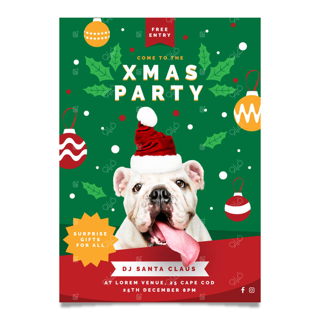 پوستر جشن کریسمس با سگ بامزه