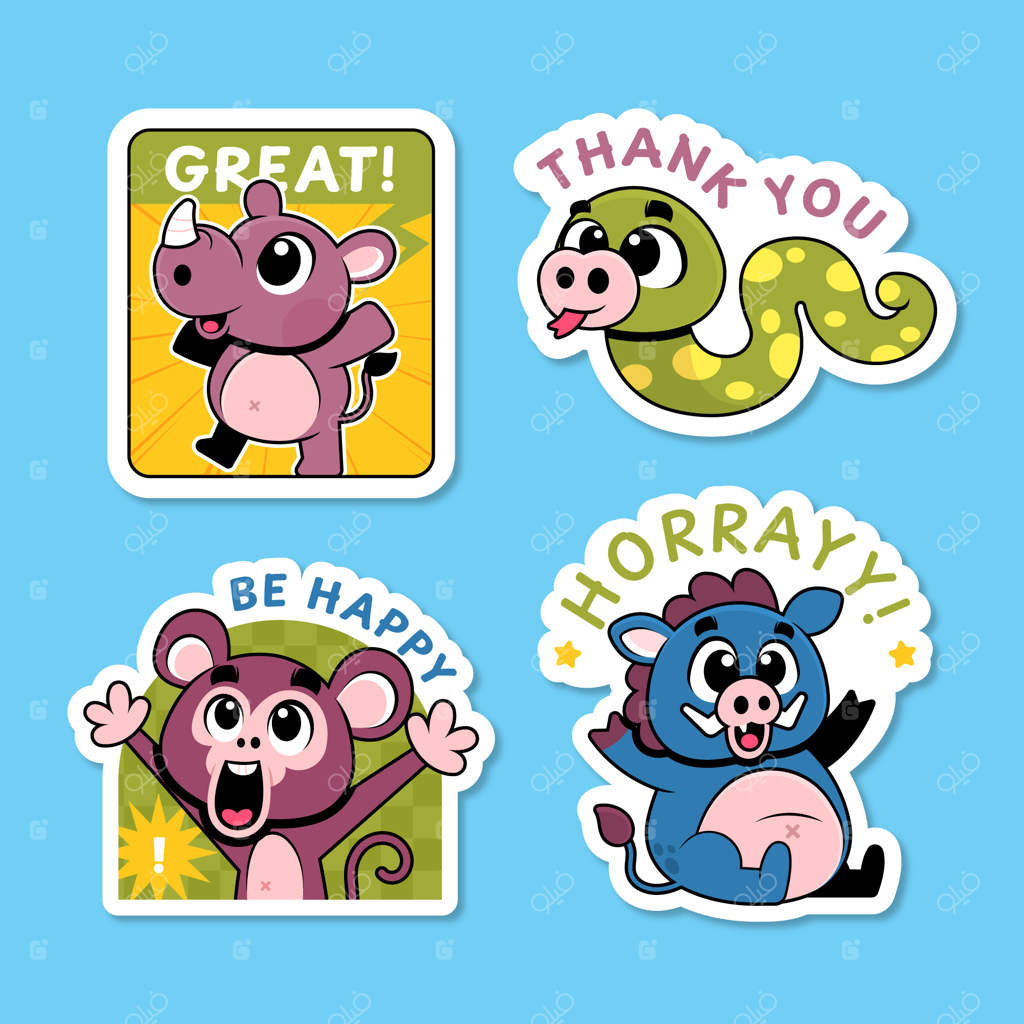 مجموعه برچسب حیوانات بامزه سافاری دست‌ساز