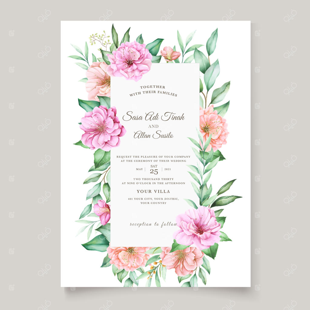 کارت دعوت عروسی با طراحی گل های شکوفه گیلاس