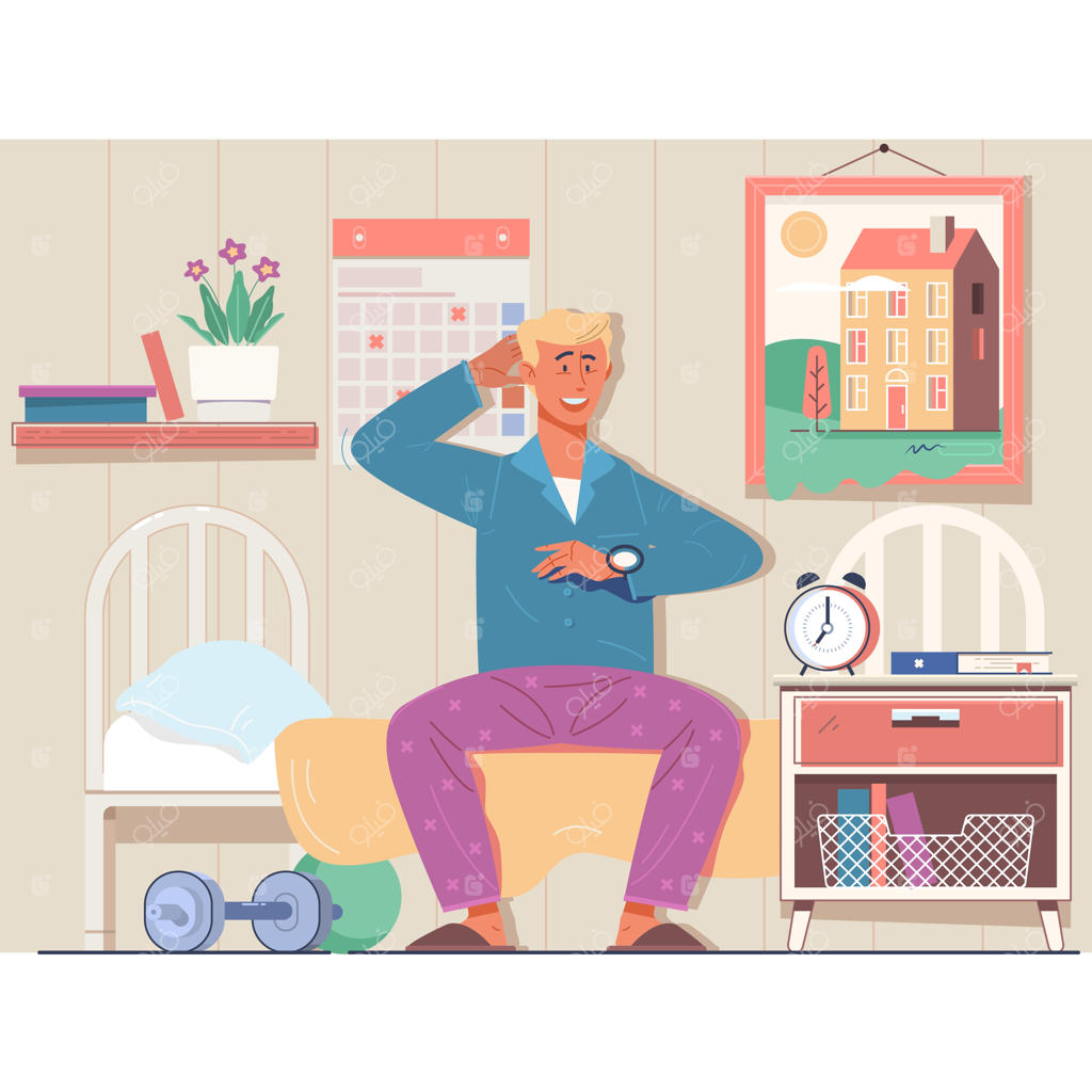 بیدار شدن مرد در صبح پس از خوابیدن