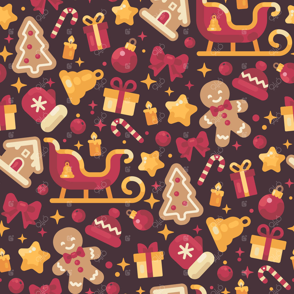 طرح یکپارچه عناصر کریسمس قرمز و طلایی