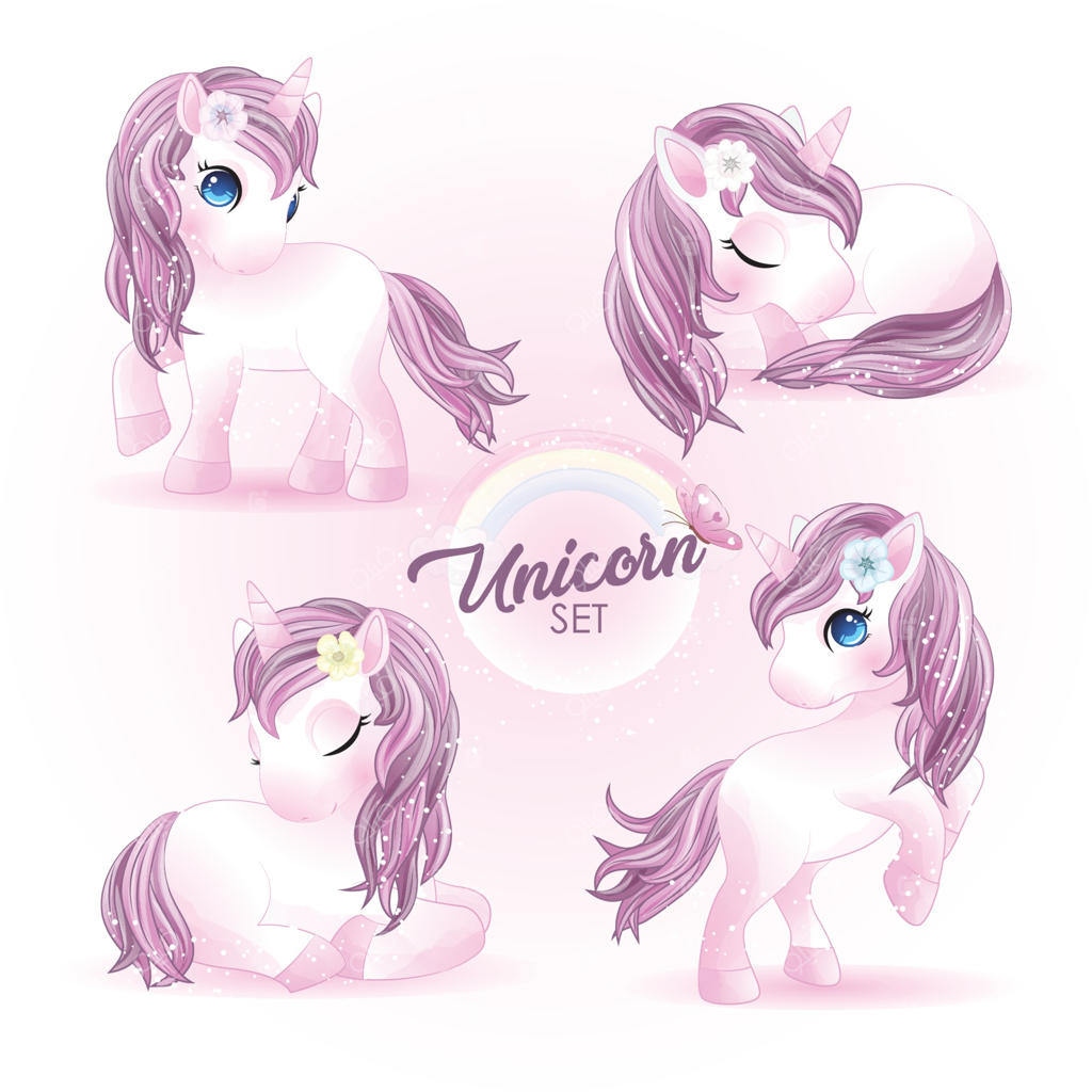 تصویرسازی آبرنگی تک‌شاخ بامزه