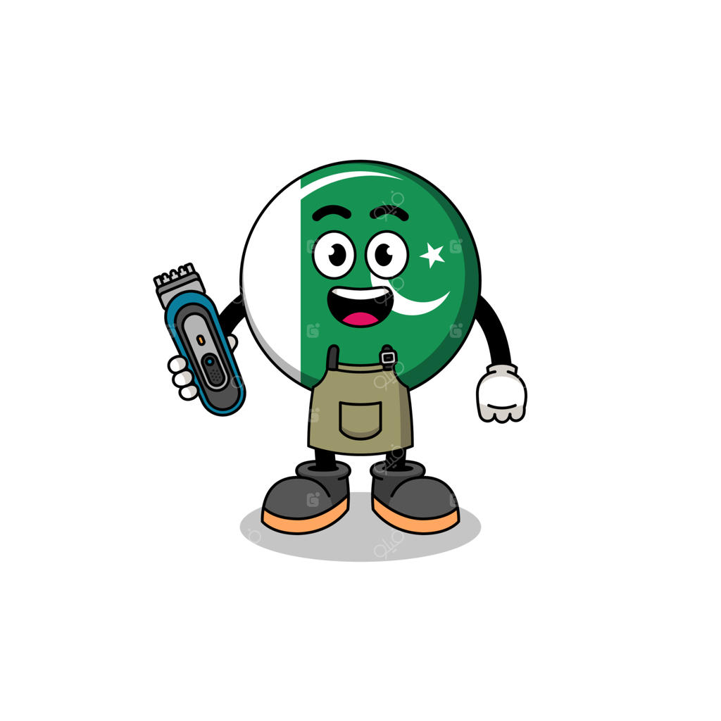 تصویر کارتونی پرچم پاکستان در قالب یک آرایشگر