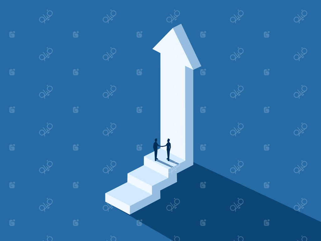 خلق موفقیت با هم: دو تاجر که دست در دست هم بر روی پیکان رشد هستند