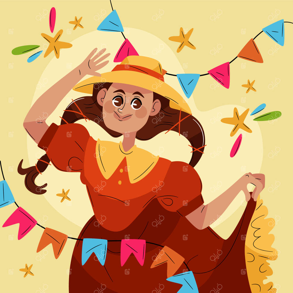 تصویرسازی جشن‌های جونیناس به سبک دست‌کشیده و مسطح