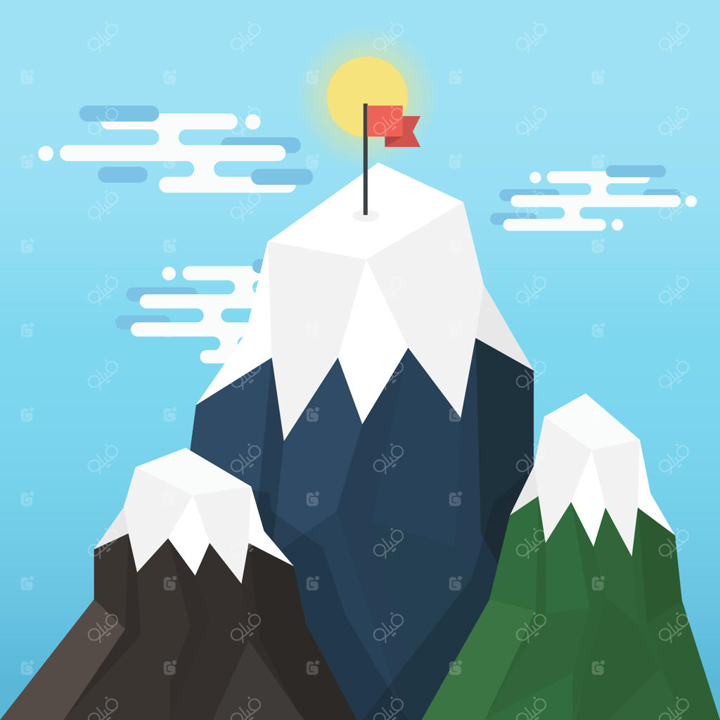 پرچم قرمز بر قله کوه با مفهوم موفقیت در کسب‌ و کار