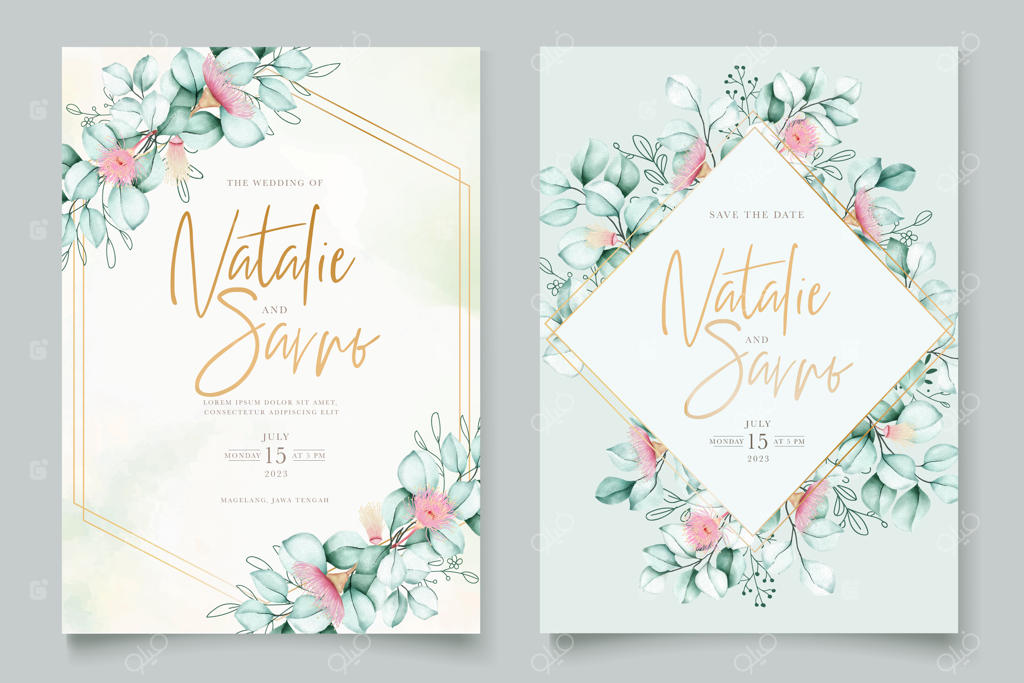 مجموعه کارت عروسی با طرح دستی گل اکالیپتوس