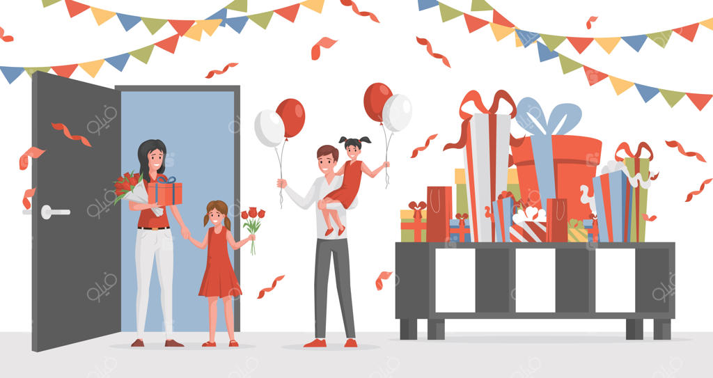 زن و مرد با گل‌ و بادکنک‌ها