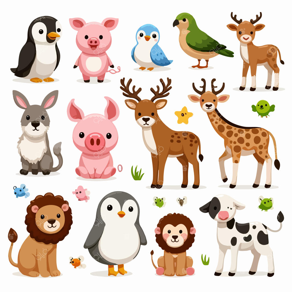 تصویرسازی وکتور حیوانات کارتونی بامزه