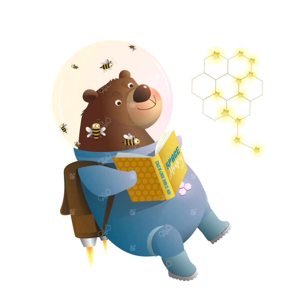 خرس فضانورد در حال مطالعه کتاب