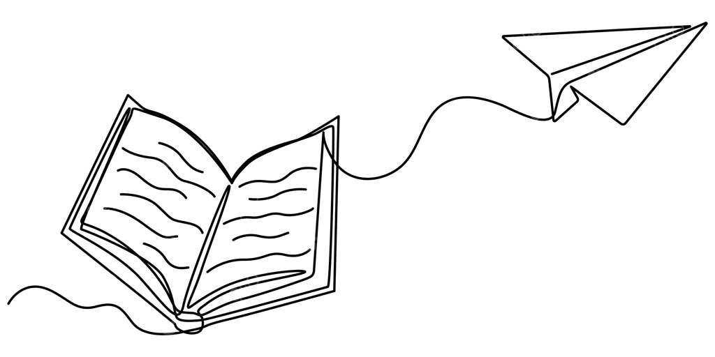 کتاب با هواپیمای کاغذی در حال پرواز - نماد خطی آموزش و تصویرسازی وکتوری