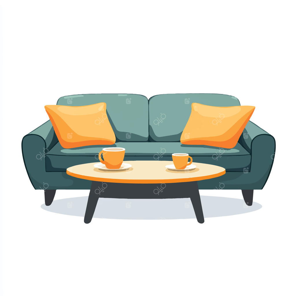 یک مبل و میز قهوه با دو فنجان قهوه