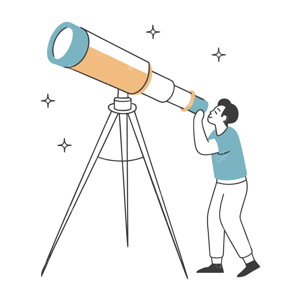 مردی که با دوربین شکاری یا تلسکوپ در جست‌وجوی فرصت‌های آینده و ایده‌های نو است