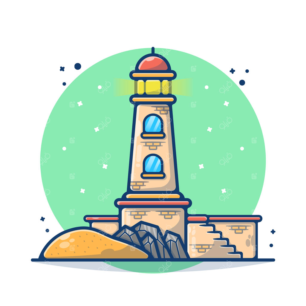 فانوس دریایی برای ناوبری، ایزوله شده بر روی زمینه سفید