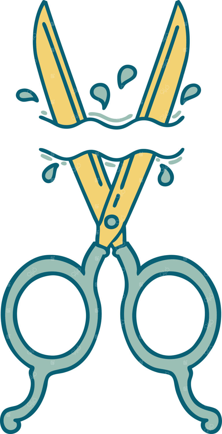 تصویر برازنده و نمادین قیچی آرایشگری به سبک خالکوبی