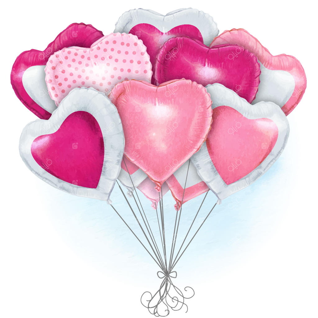 بادکنک‌های قلبی شکل واقع‌گرایانه با نقاشی آبرنگ دستی