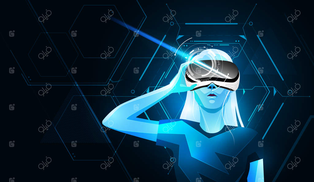 فناوری دنیای دیجیتالی متاورس - تصویرسازی زنی با عینک واقعیت مجازی